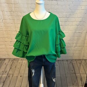 Green Ruffle Sleeve Women's Top